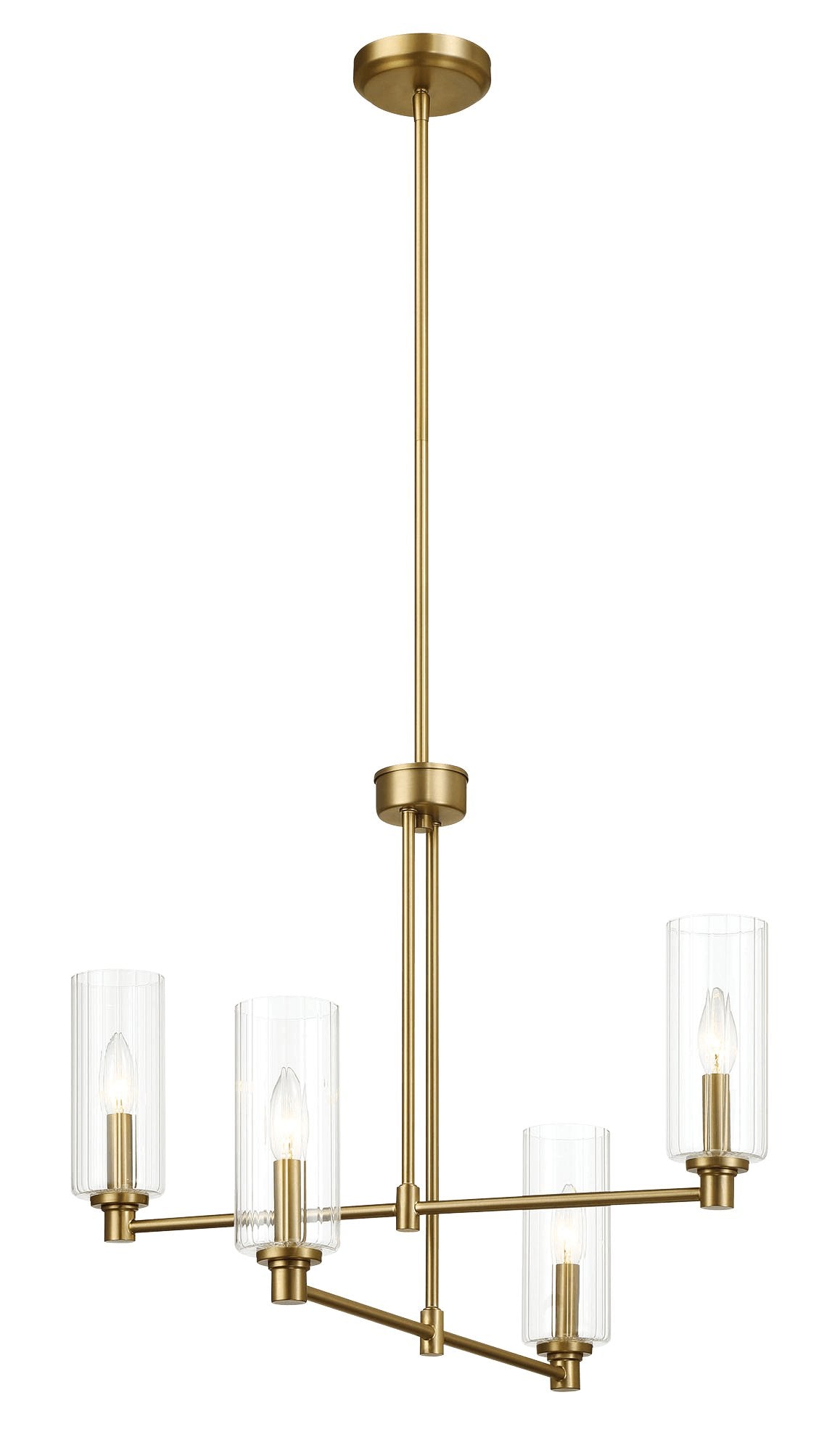 Enigma Four Lights Chandelier With Clear Ribbed Glass -Satin Brass - MidinMod
