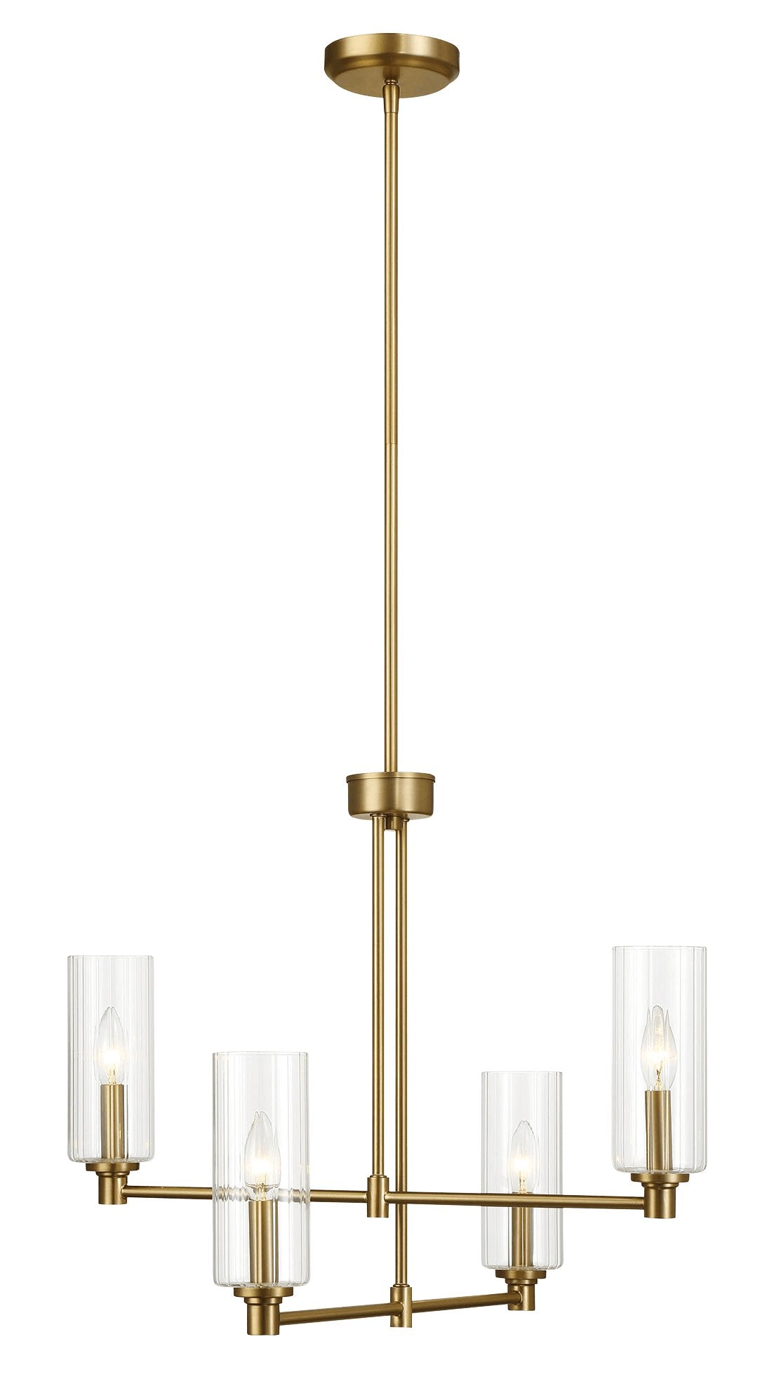 Enigma Four Lights Chandelier With Clear Ribbed Glass -Satin Brass - MidinMod
