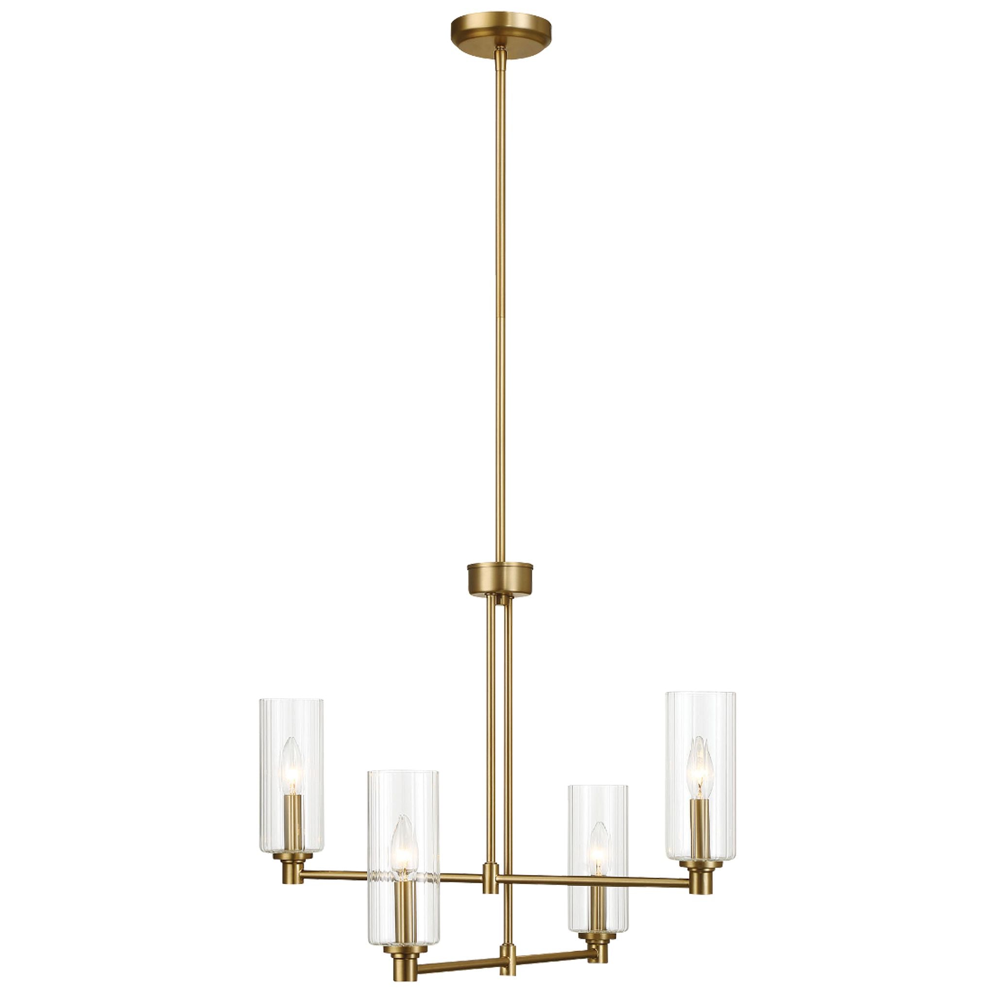 Enigma Four Lights Chandelier With Clear Ribbed Glass -Satin Brass