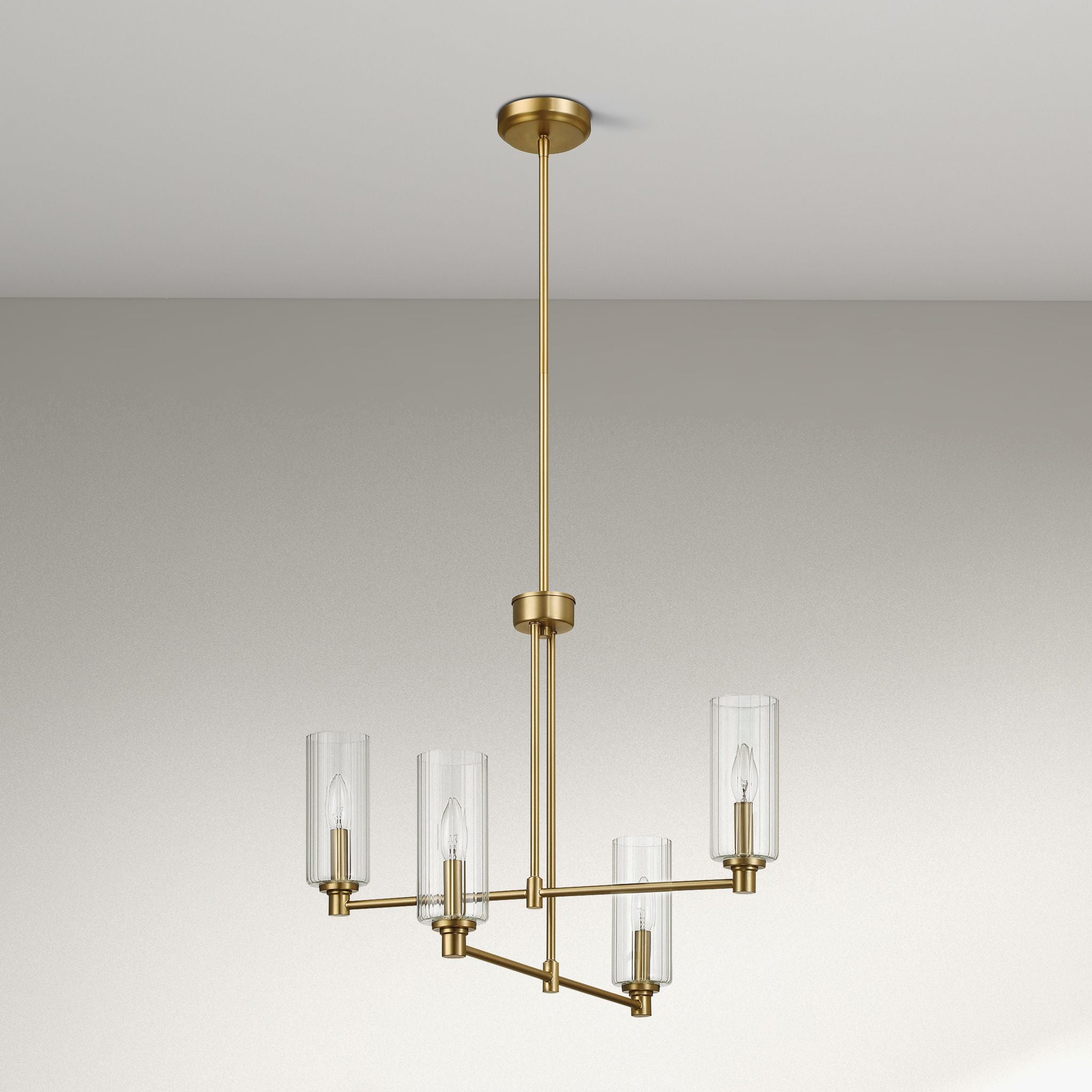 Enigma Four Lights Chandelier With Clear Ribbed Glass -Satin Brass