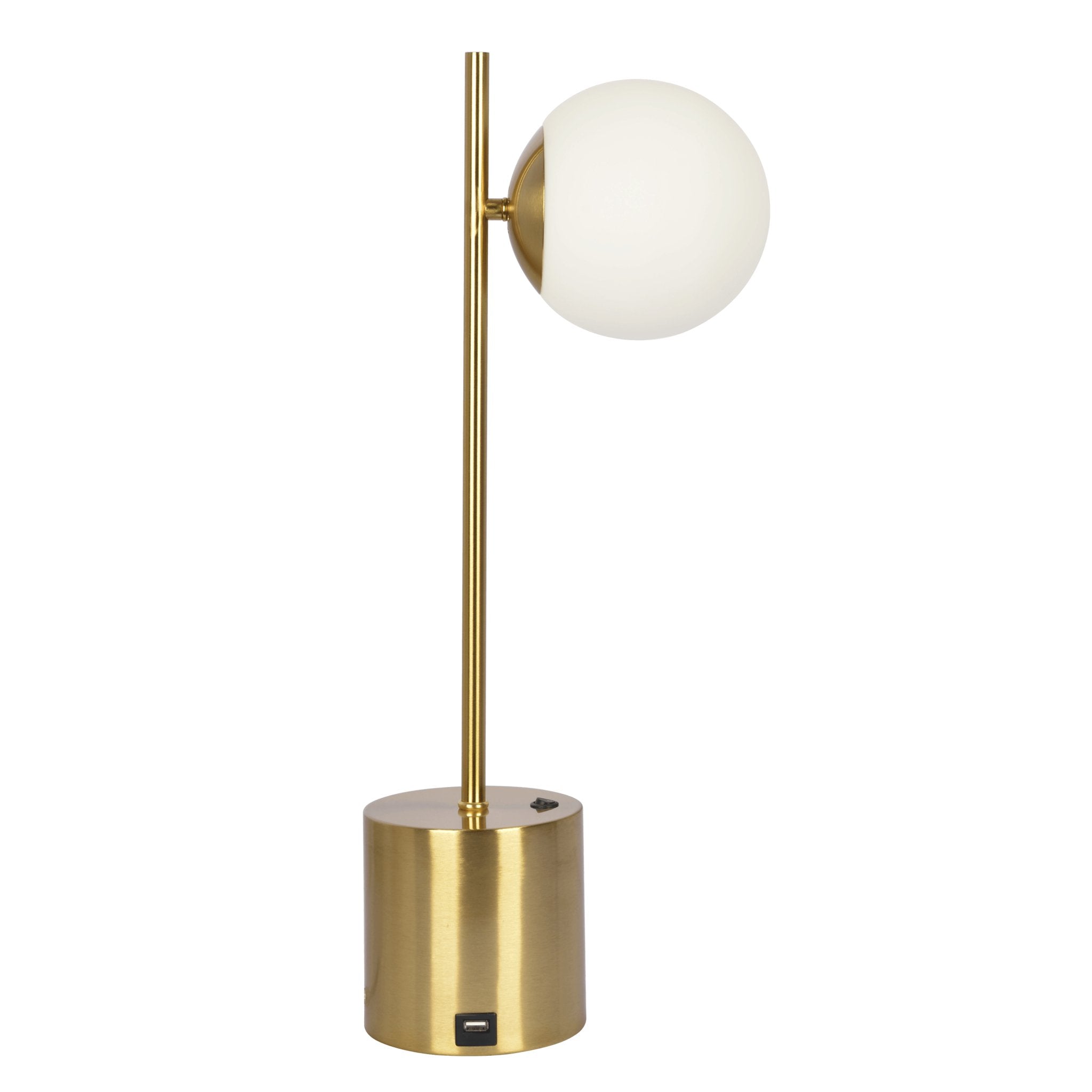 Ethereal Modern Small Brass Metal Table Lamp, Desk Lamp Fixture with White Glass Globe Shade - MidinMod