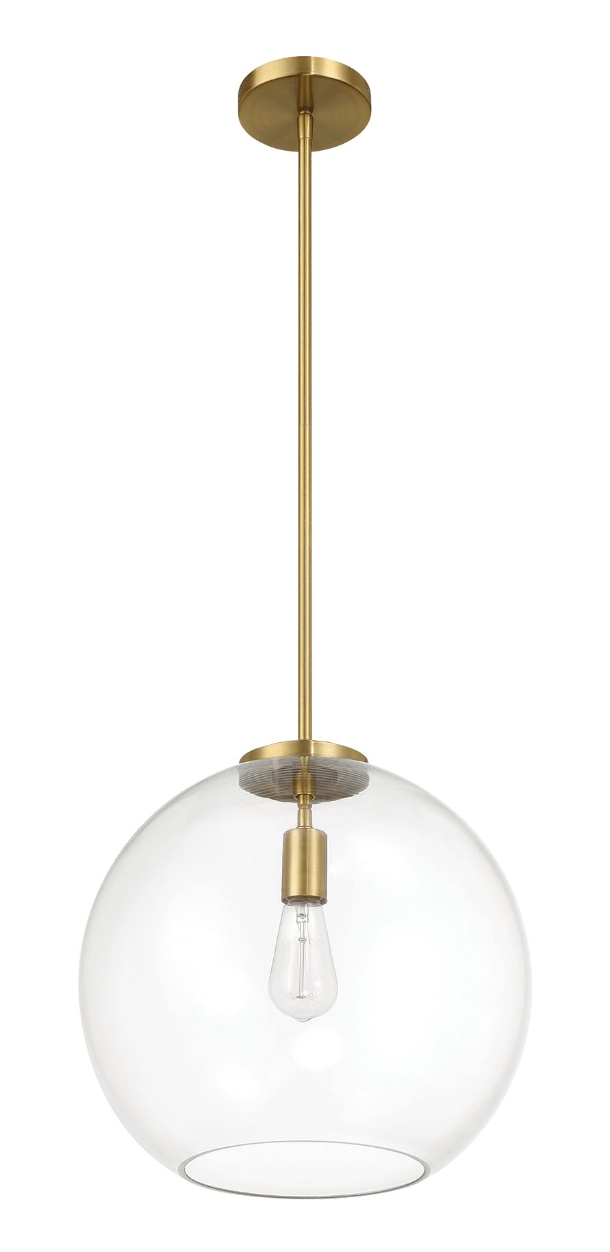 Gleam Single Light Pendant Lamp With Clear Globe Glass - Satin Brass - MidinMod