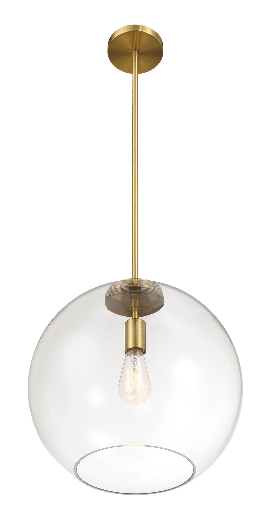 Gleam Single Light Pendant Lamp With Clear Globe Glass - Satin Brass - MidinMod