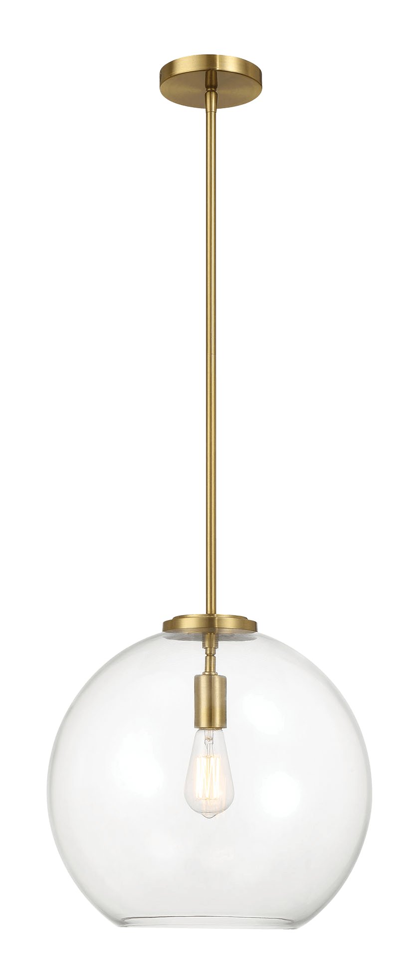 Gleam Single Light Pendant Lamp With Clear Globe Glass - Satin Brass - MidinMod