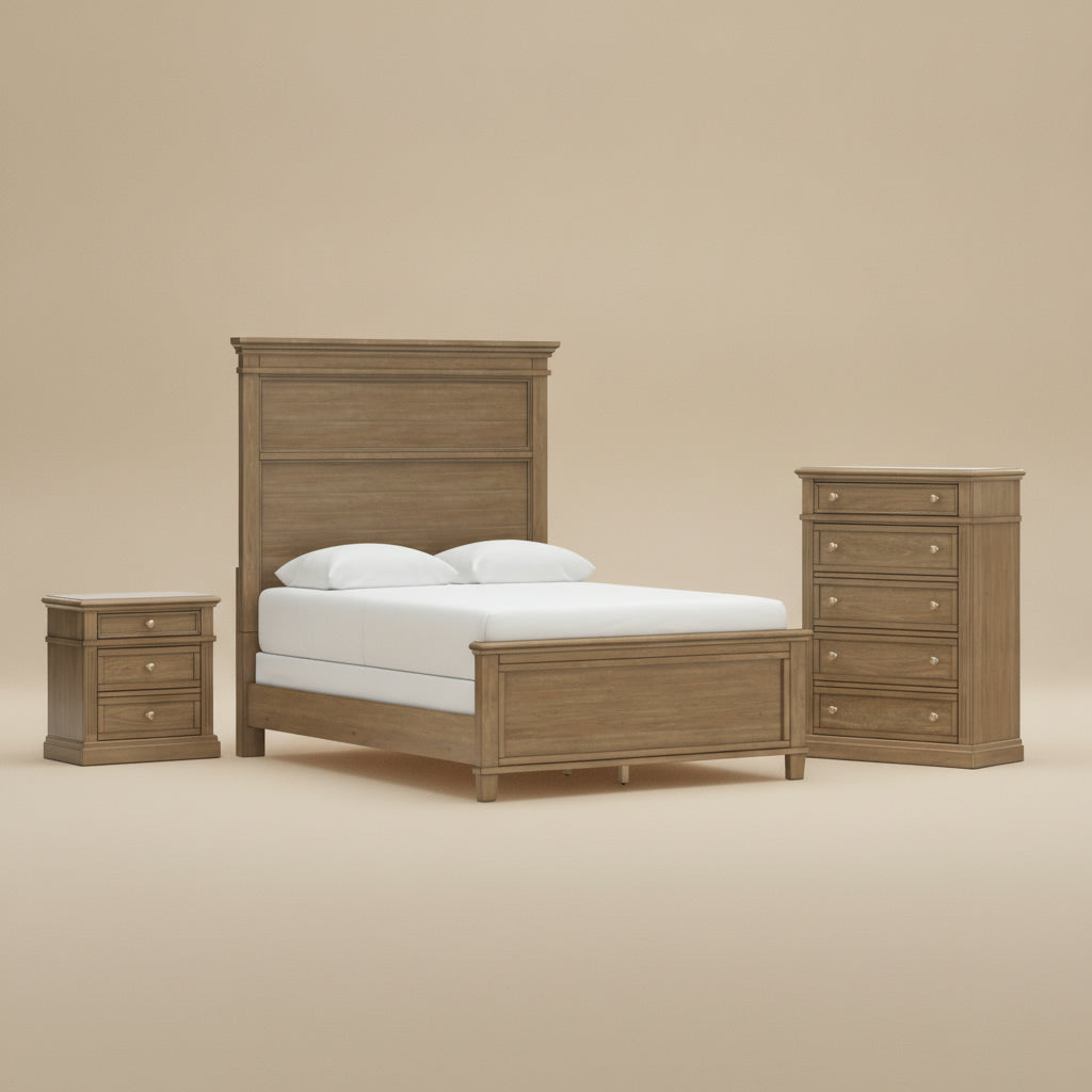 Mylarken Queen Panel Bed, Dresser, Mirror, Chest and Nightstand