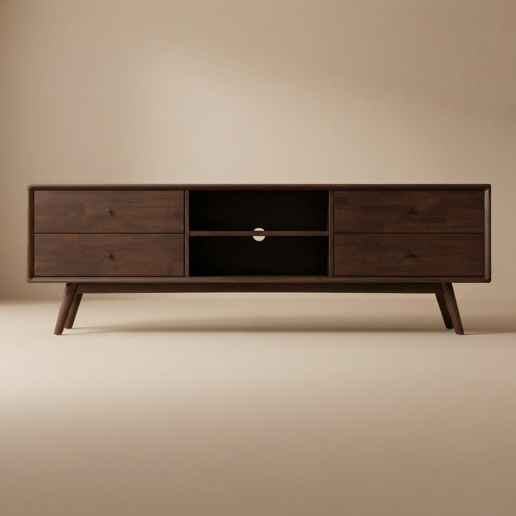 Noak Mid Century Modern Style Walnut TV Stand up to 72"