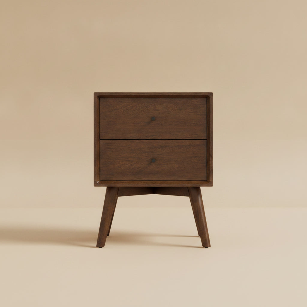 Noak Mid Century Modern Style Nightstand Walnut 2-Drawers