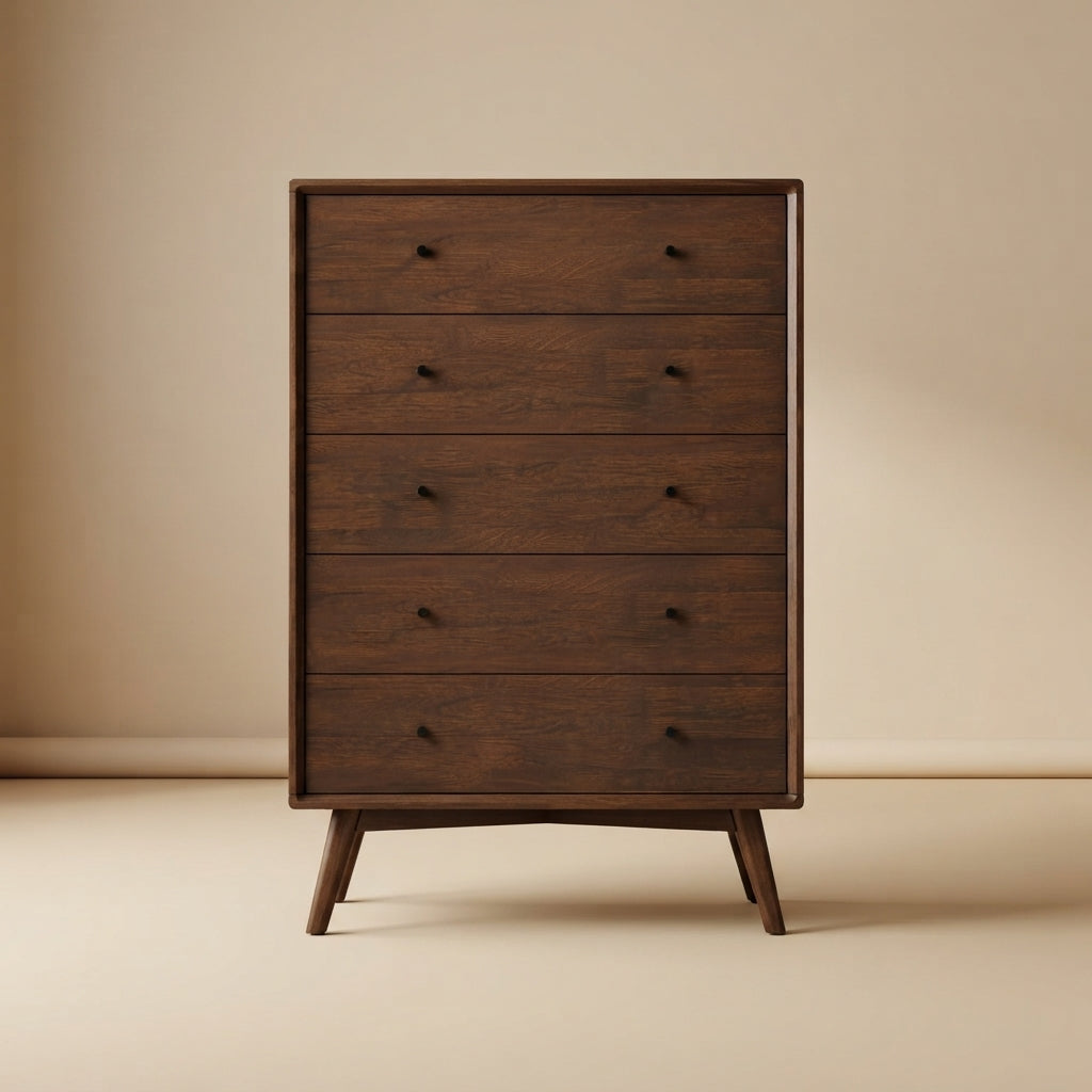 Noak Mid-Century Modern Walnut Dresser with 5 Drawers