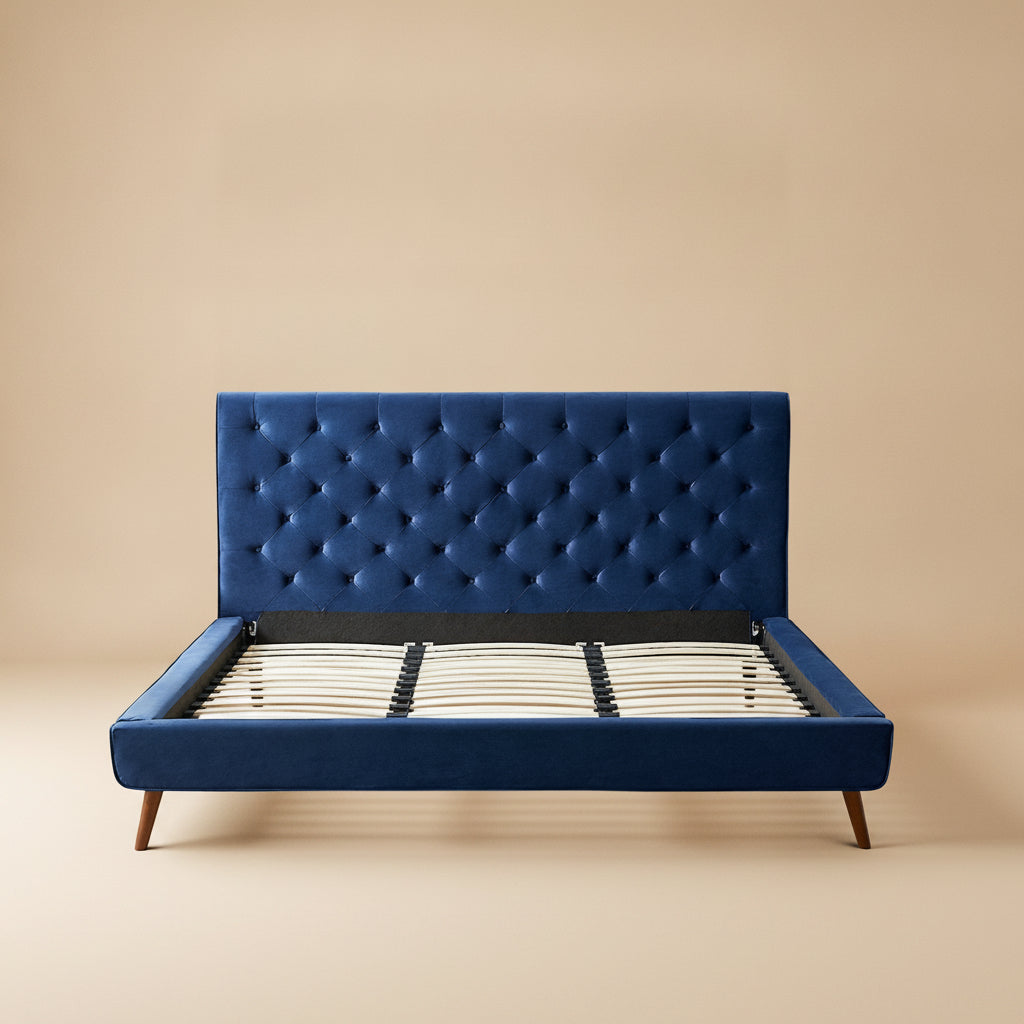 Ashley King Navy Blue Velvet Platform Bed