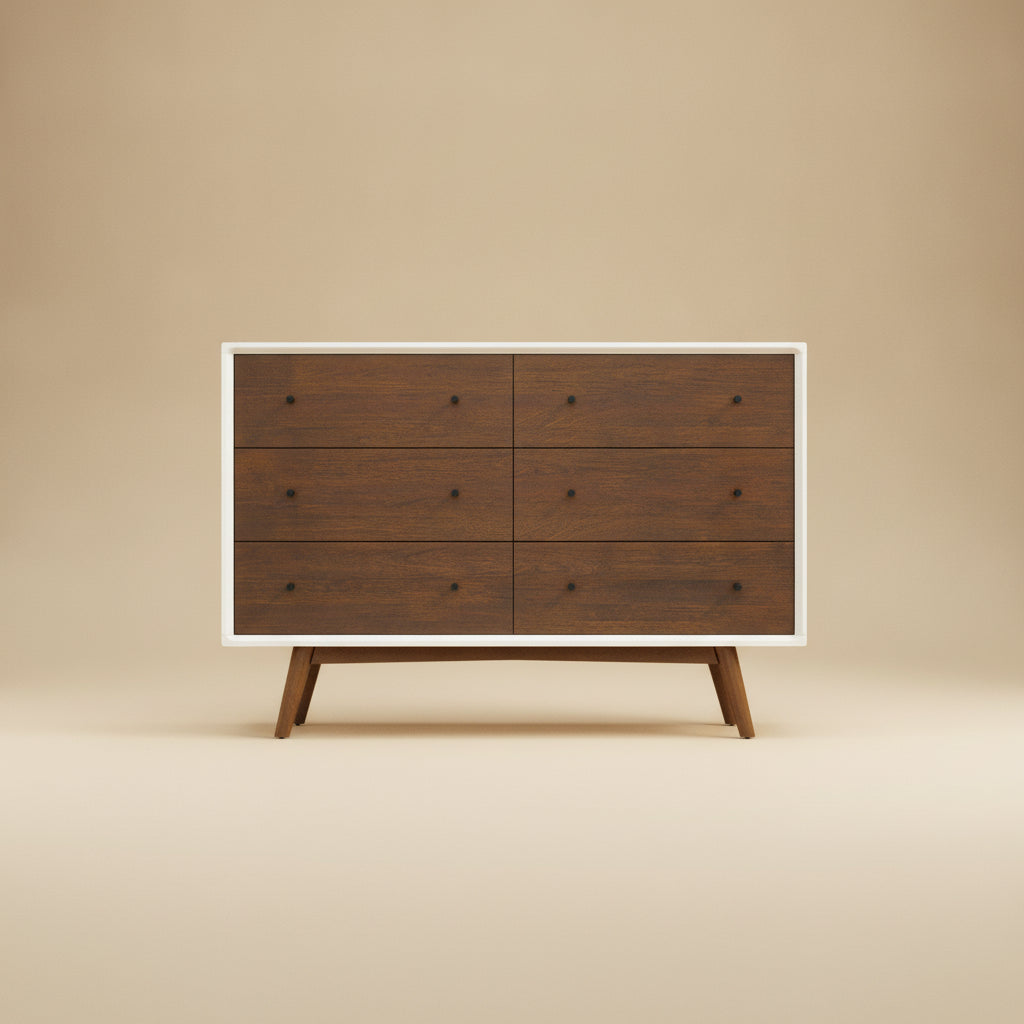 Noak White Walnut Dresser - 6 Drawer