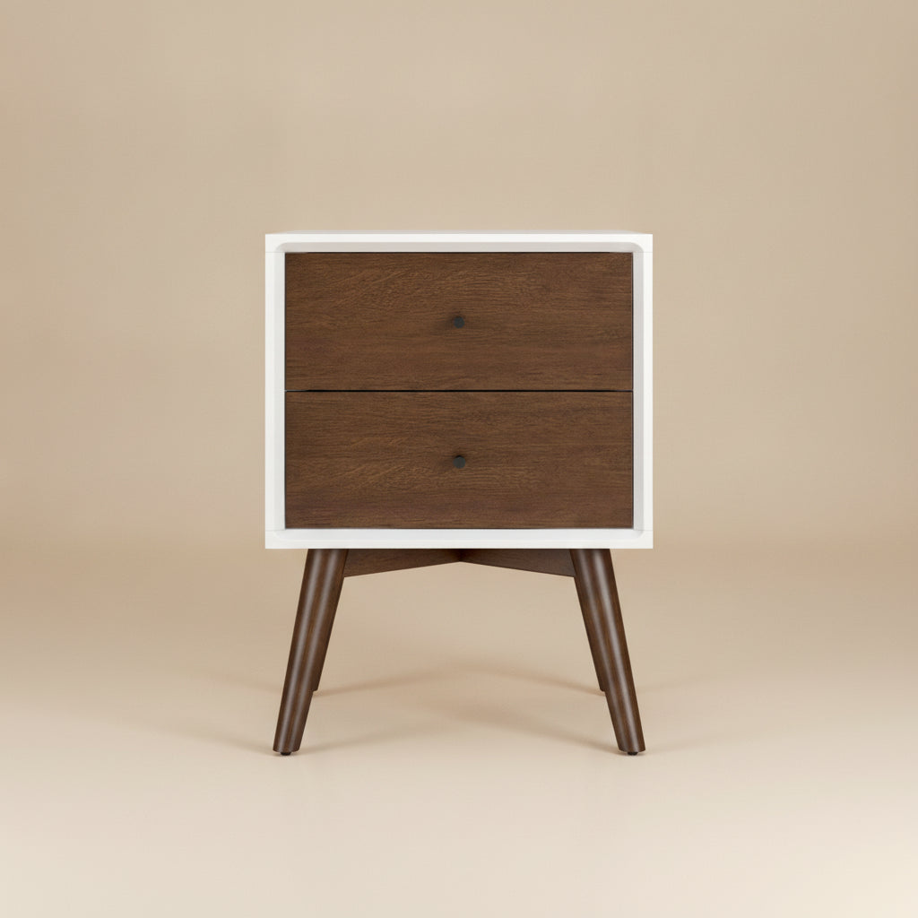 Noak White Walnut Mid Century Modern Style Nightstand