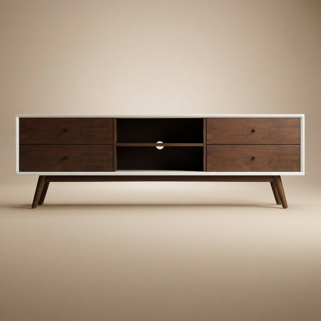 Noak Mid Century Modern Style White TV Stand