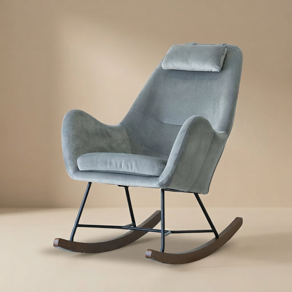 Rumi Gray Velvet Fabric Rocking Chair