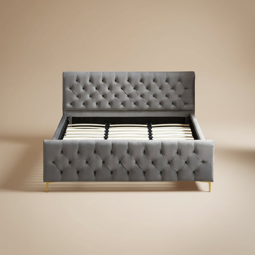 Beverly King Dark Grey Velvet Platform Bed