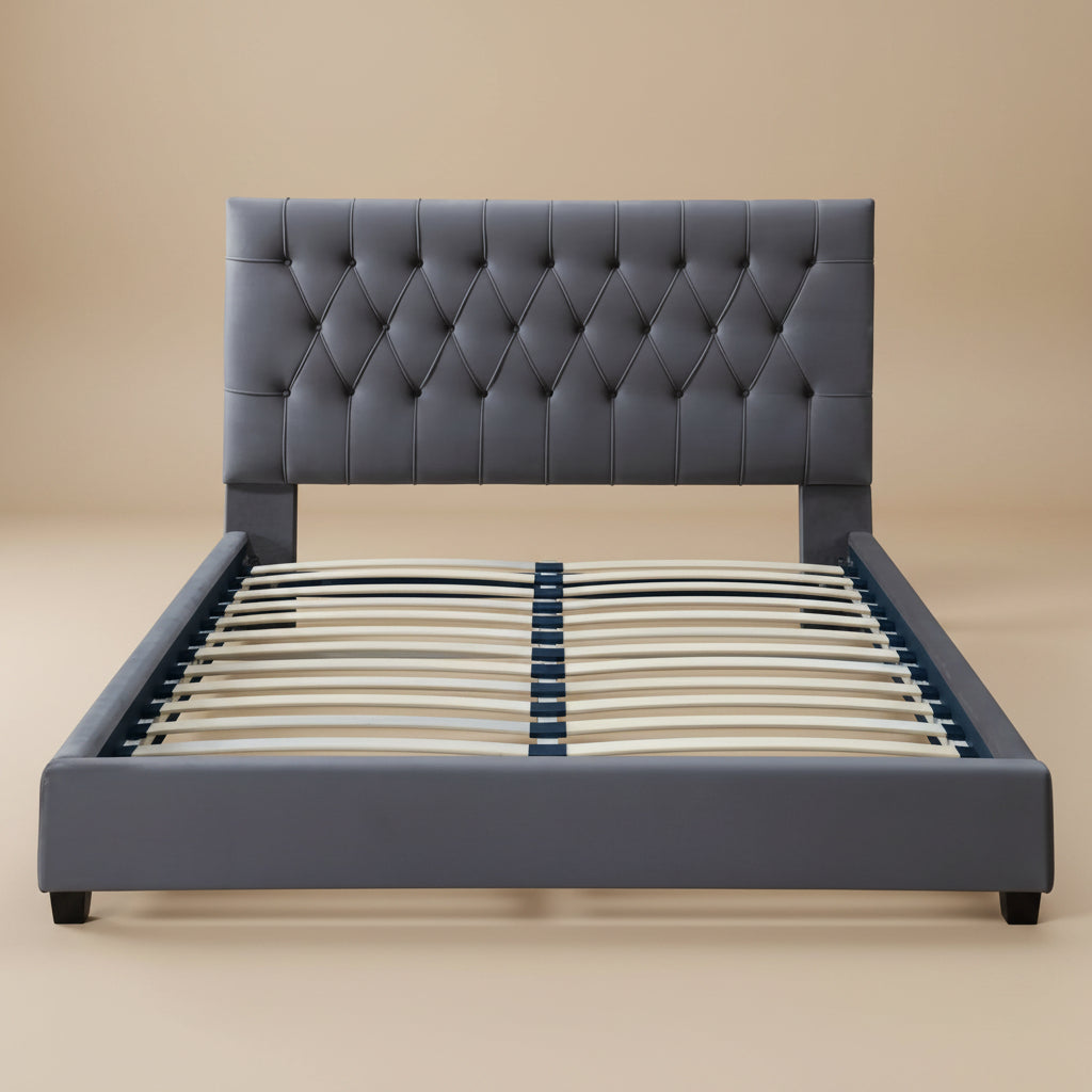 Eldridge Queen Gray Velvet Platform Bed