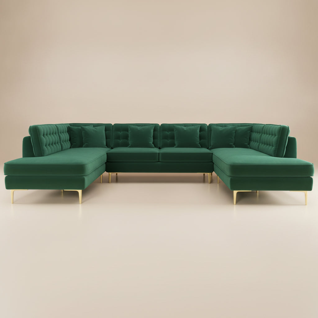 Caleb Dark Green Velvet U Shape Corner Sofa