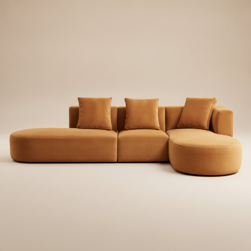 Ulsan Cognac Velvet Sectional Right Facing Chaise