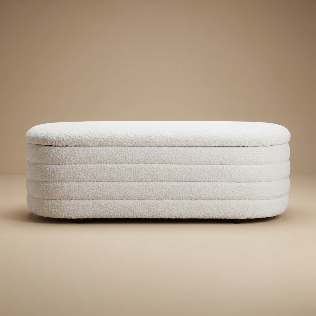 Calion White Boucle Storage Bench