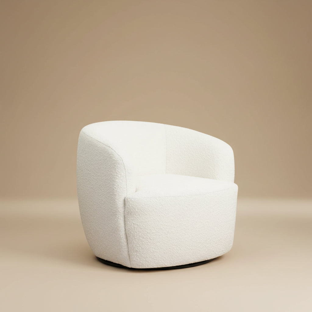 Rivet White Boucle Swivel Chair