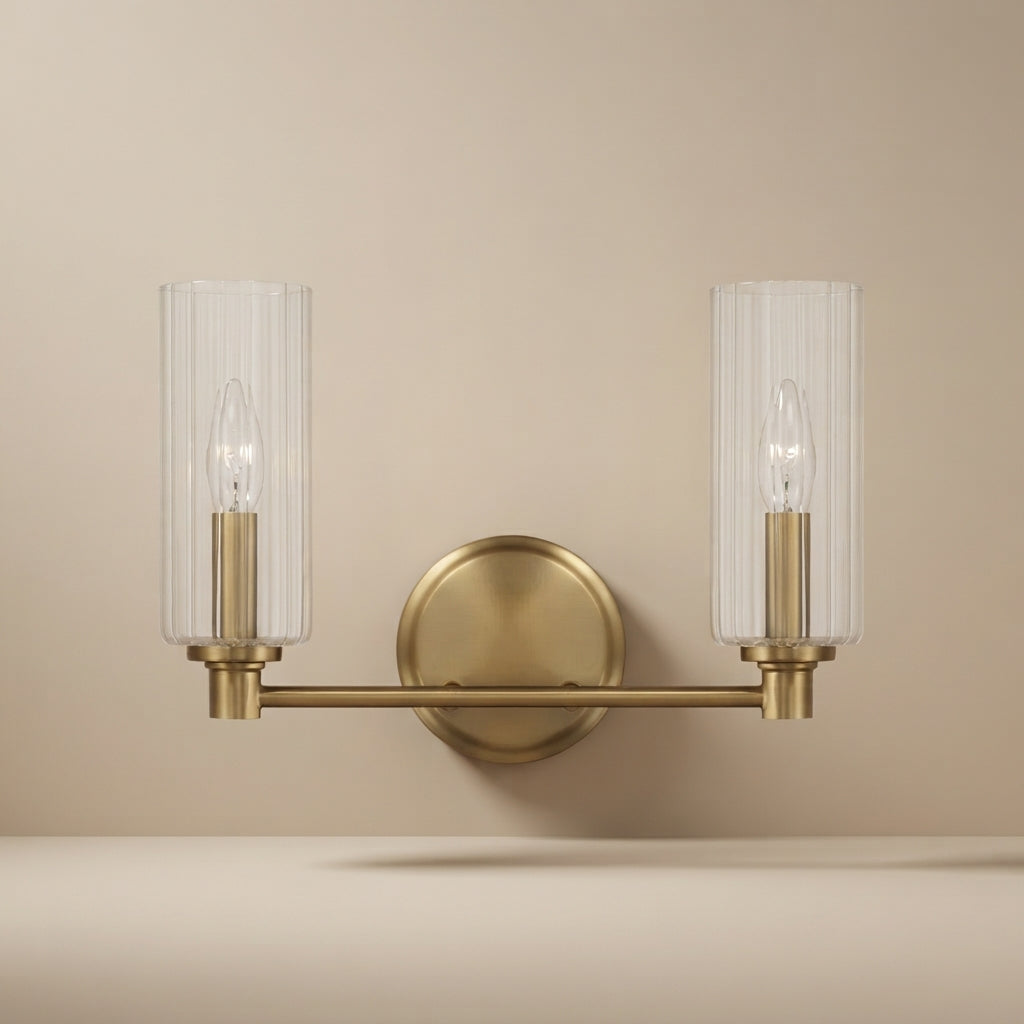Regal Double Light Vanity With Clear Ribbed Glass - Satin Brass