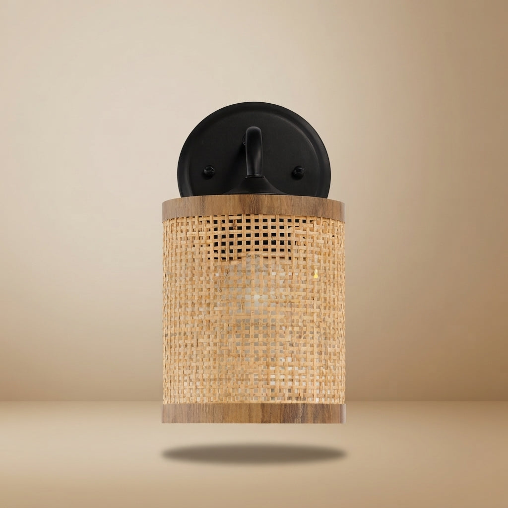 Reef Single Lights Wall Sconce With Natural Rattan Shade Rustic Wicker Wall Light