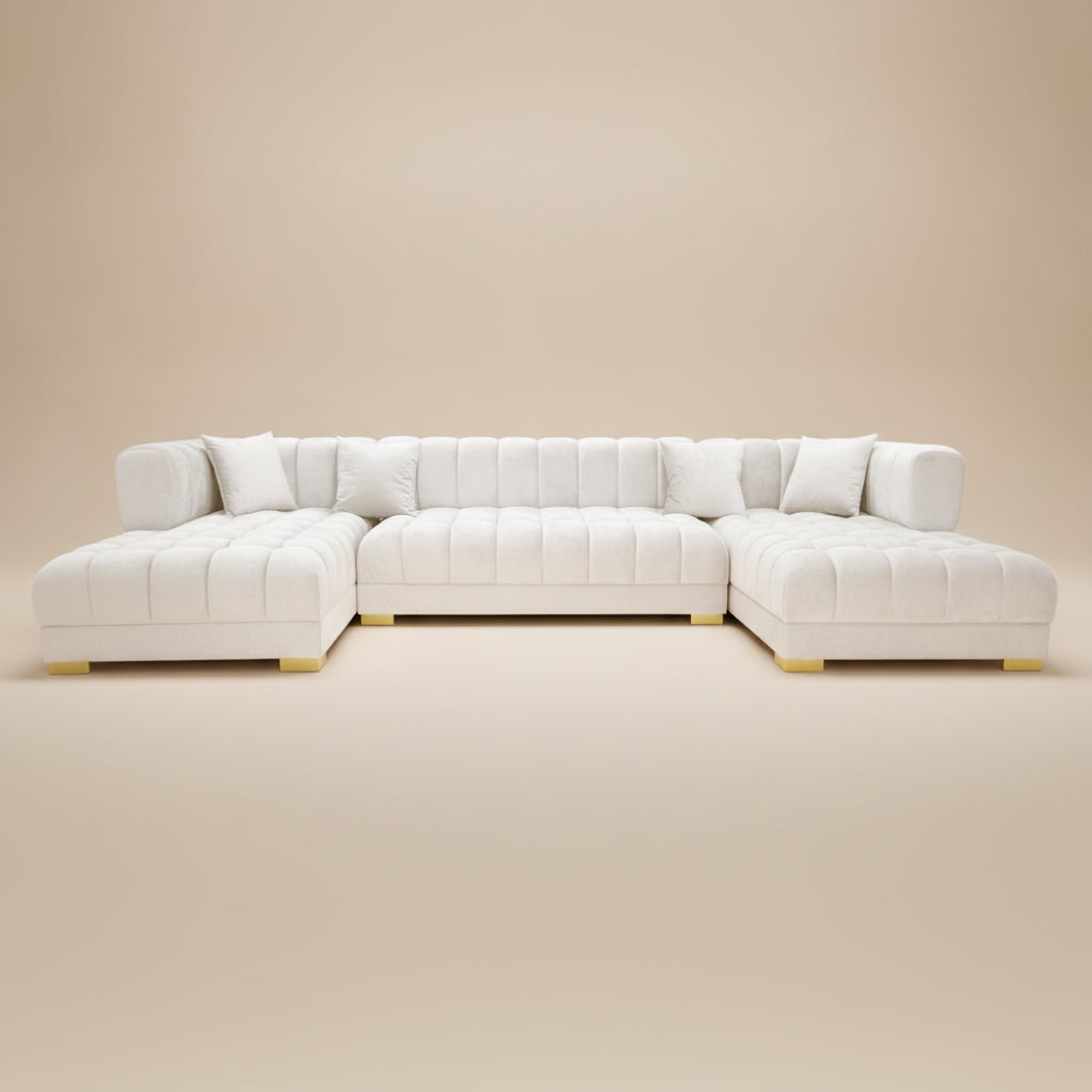 Mayford Ivory Velvet U-Shape Corner Sofa