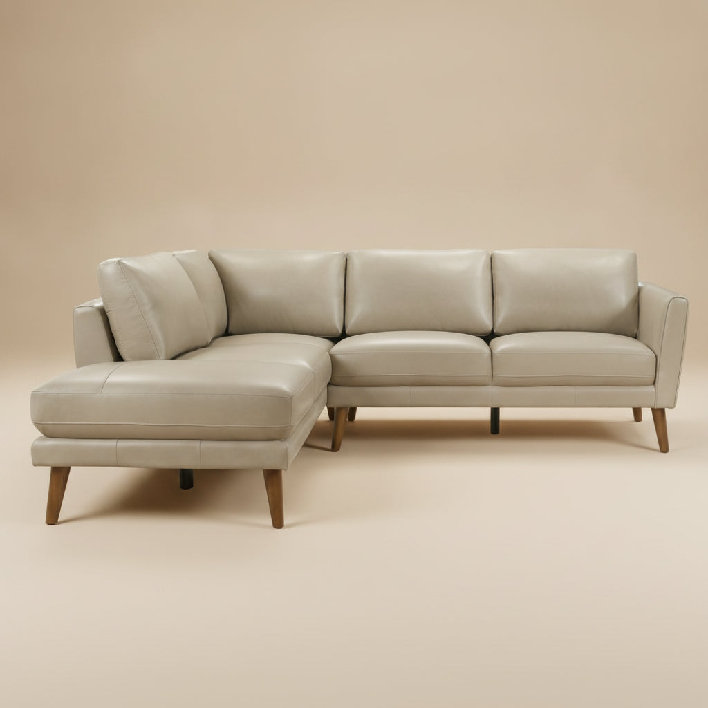 Bexley Beige Leather Sectional Sofa Left Facing Chaise