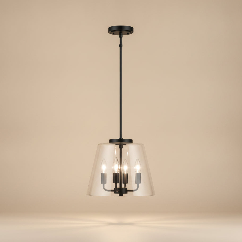 Soiree Four Candle Lights Pendant With Clear Glass - Black Finish