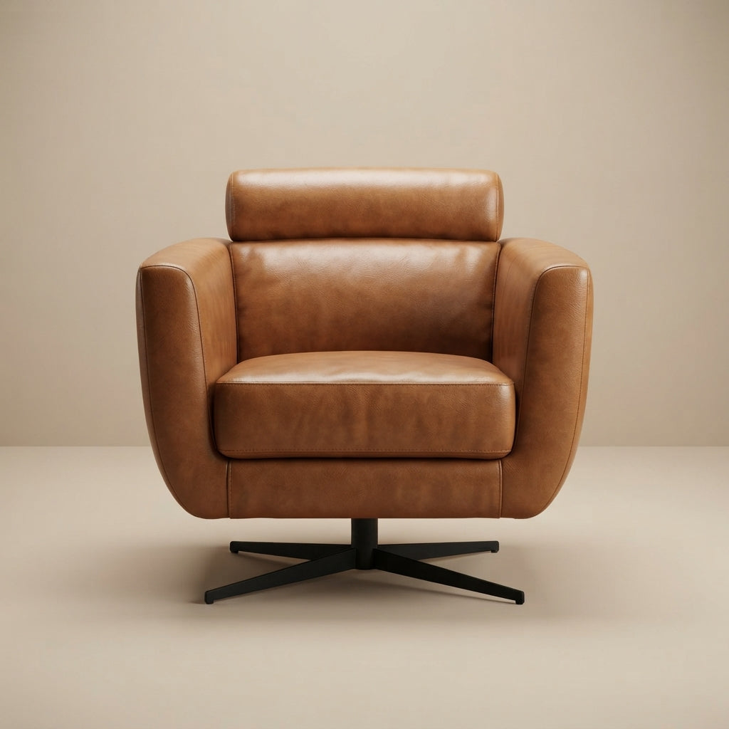 Herman Tan Leather Swivel Chair