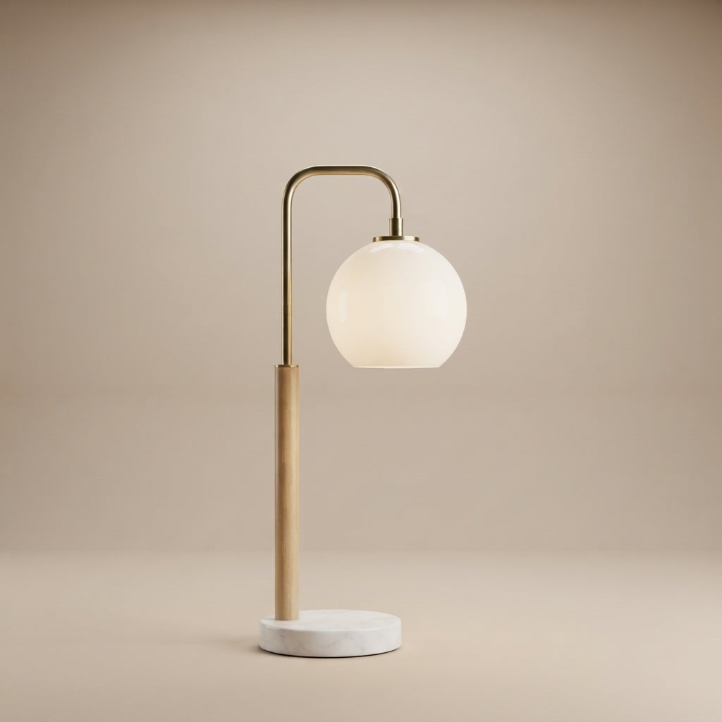 Dione White Globe Lampshade Table Lamp with Marble Base