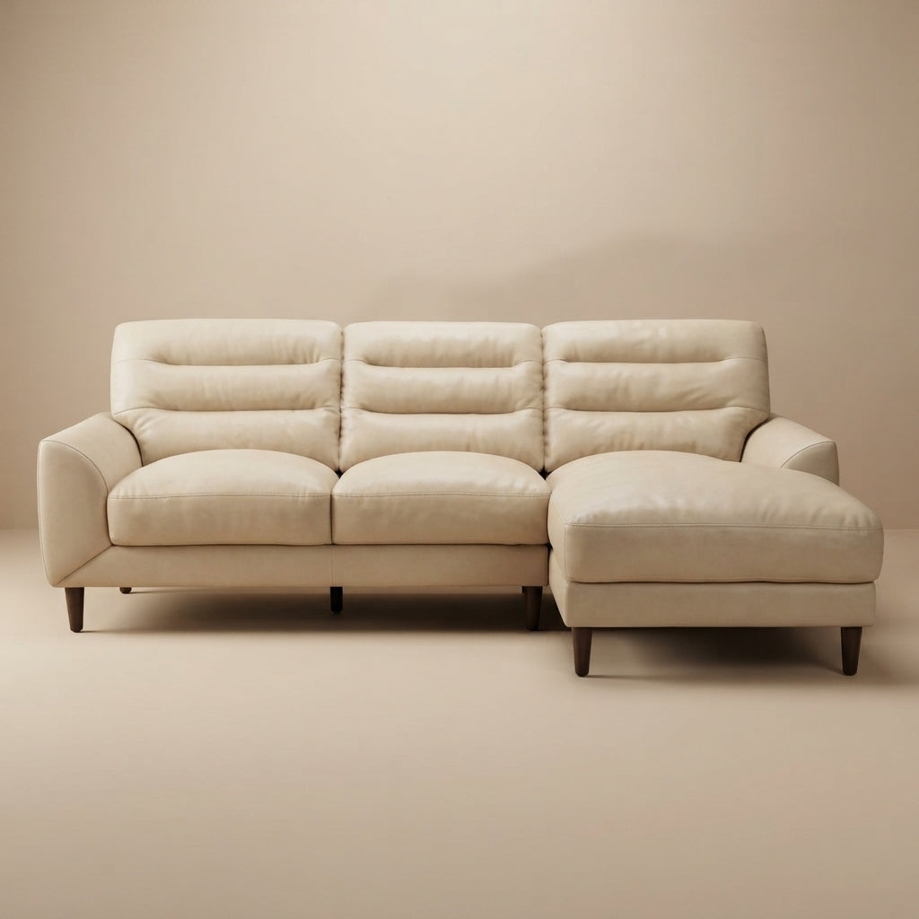 Barton Cream Leather Right Facing Sectional Sofa