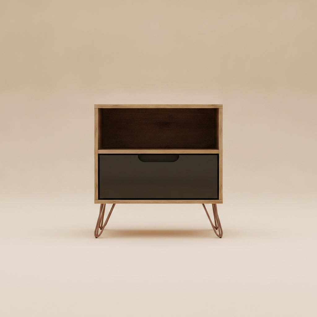 Rockefeller 1.0 Nature and Textured Grey Nightstand