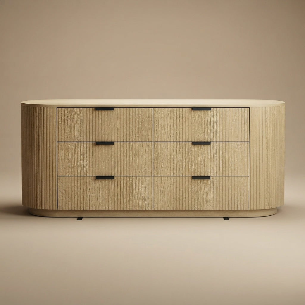Olivia 71.3" Double Dresser in Natural Oak and Gold