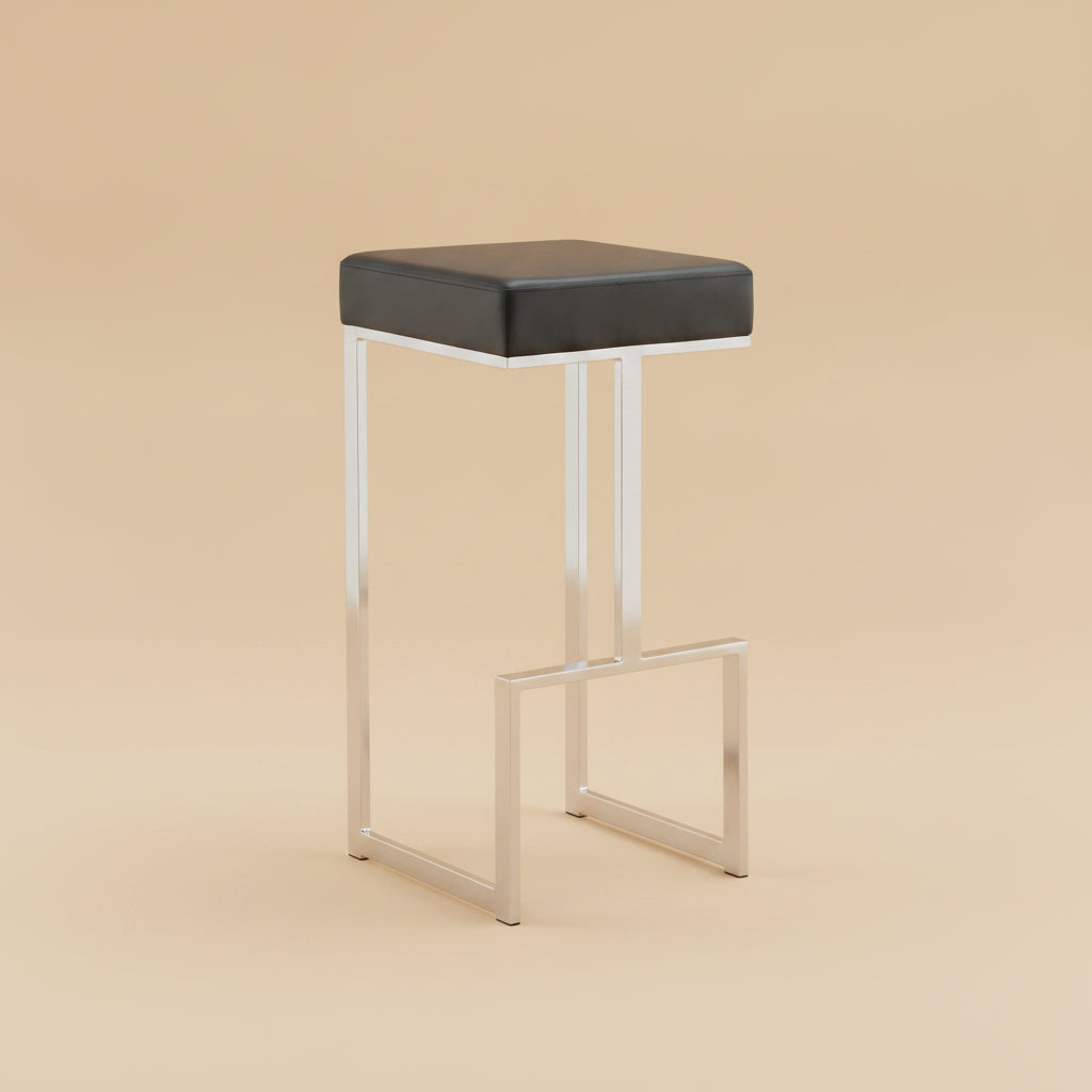 Gervase Square Bar Stool - Black and Chrome