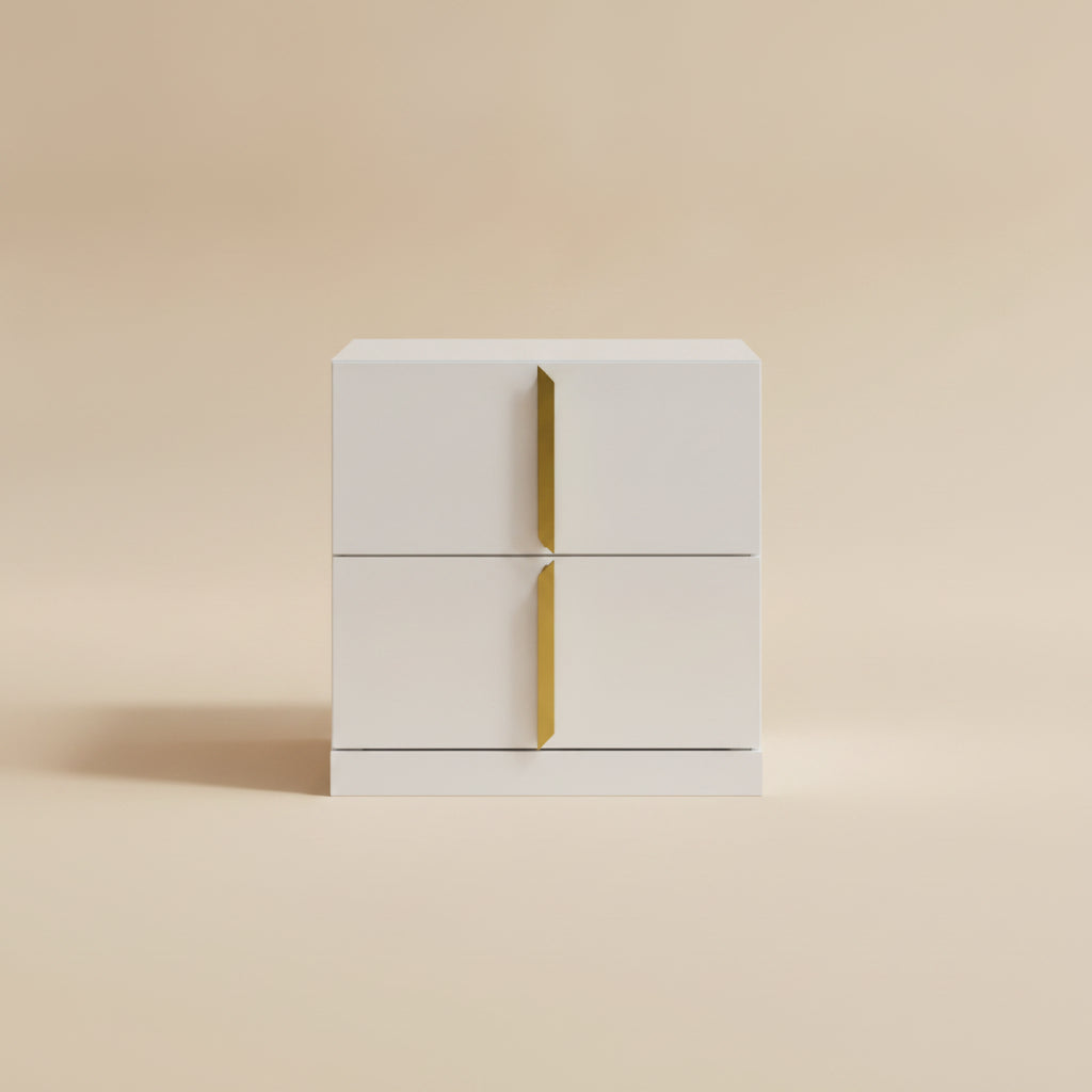 Ines 2-drawer Nightstand Bedside Table White High Gloss
