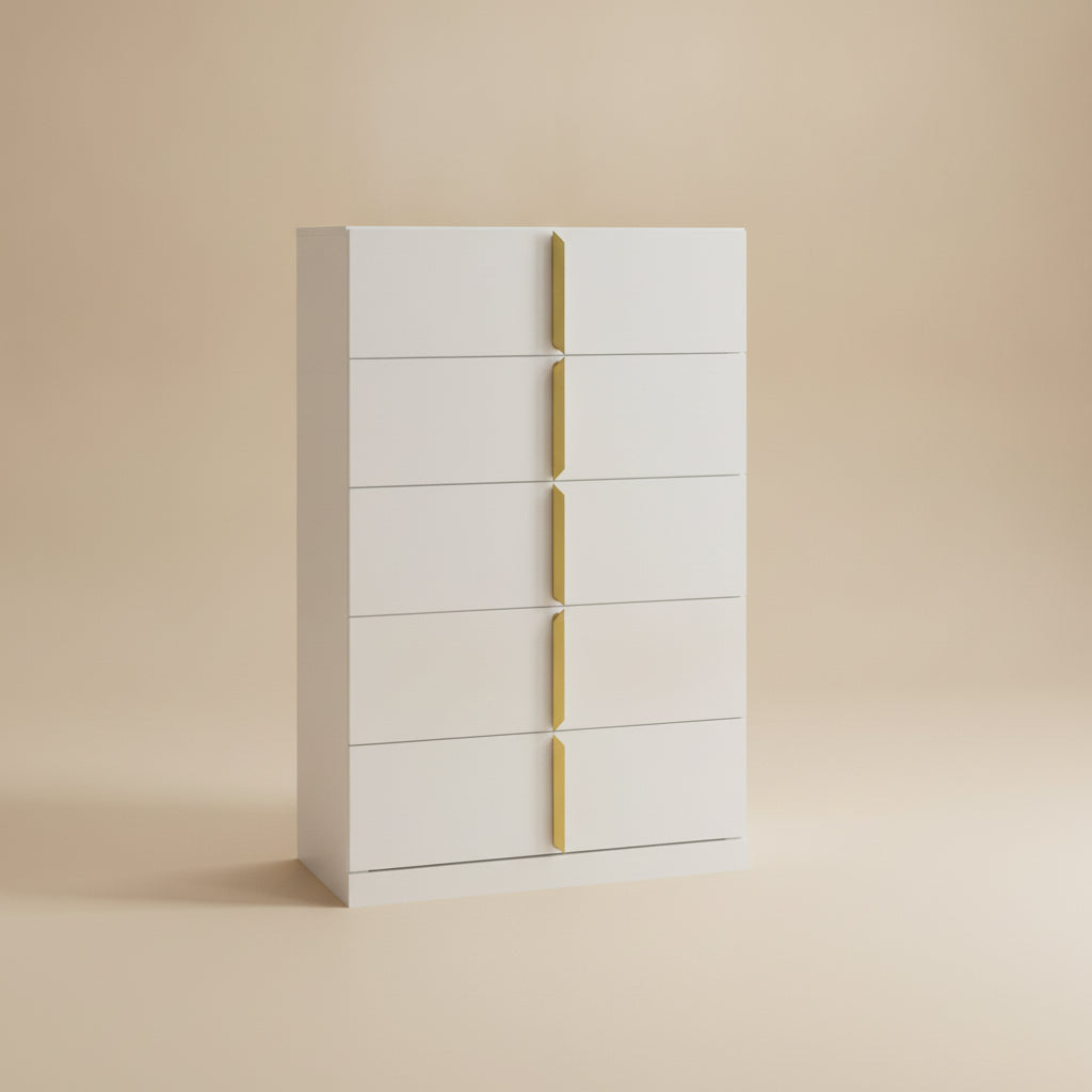 Ines 5-drawer Bedroom Chest of Drawers White High Gloss