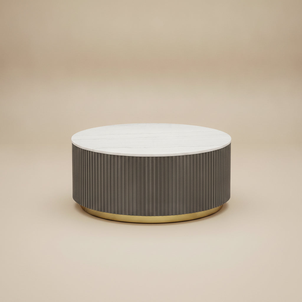Jason Round Marble Top Coffee Table White and Charcoal