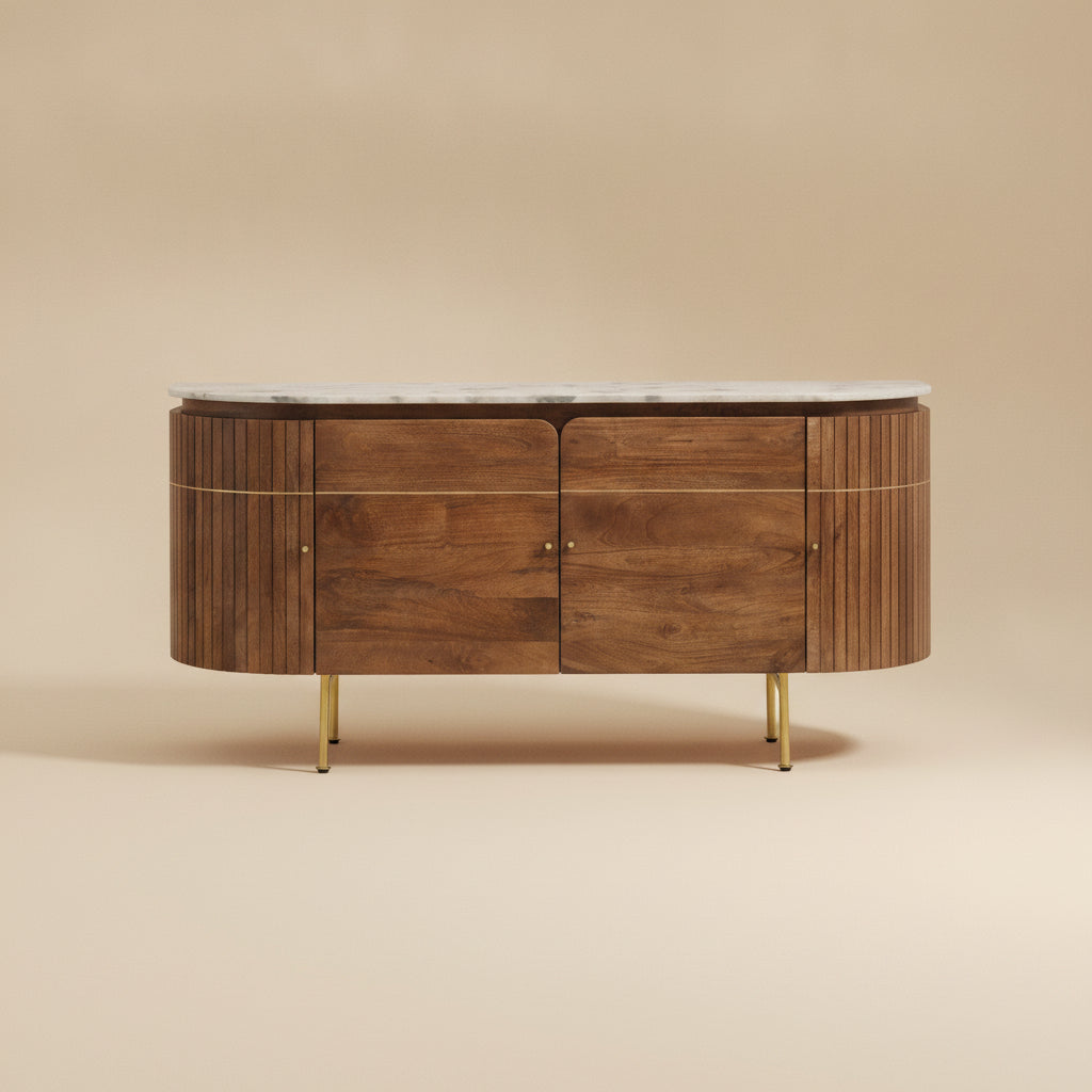 Ortega 4-door Marble Top Sideboard Buffet Cabinet Natural