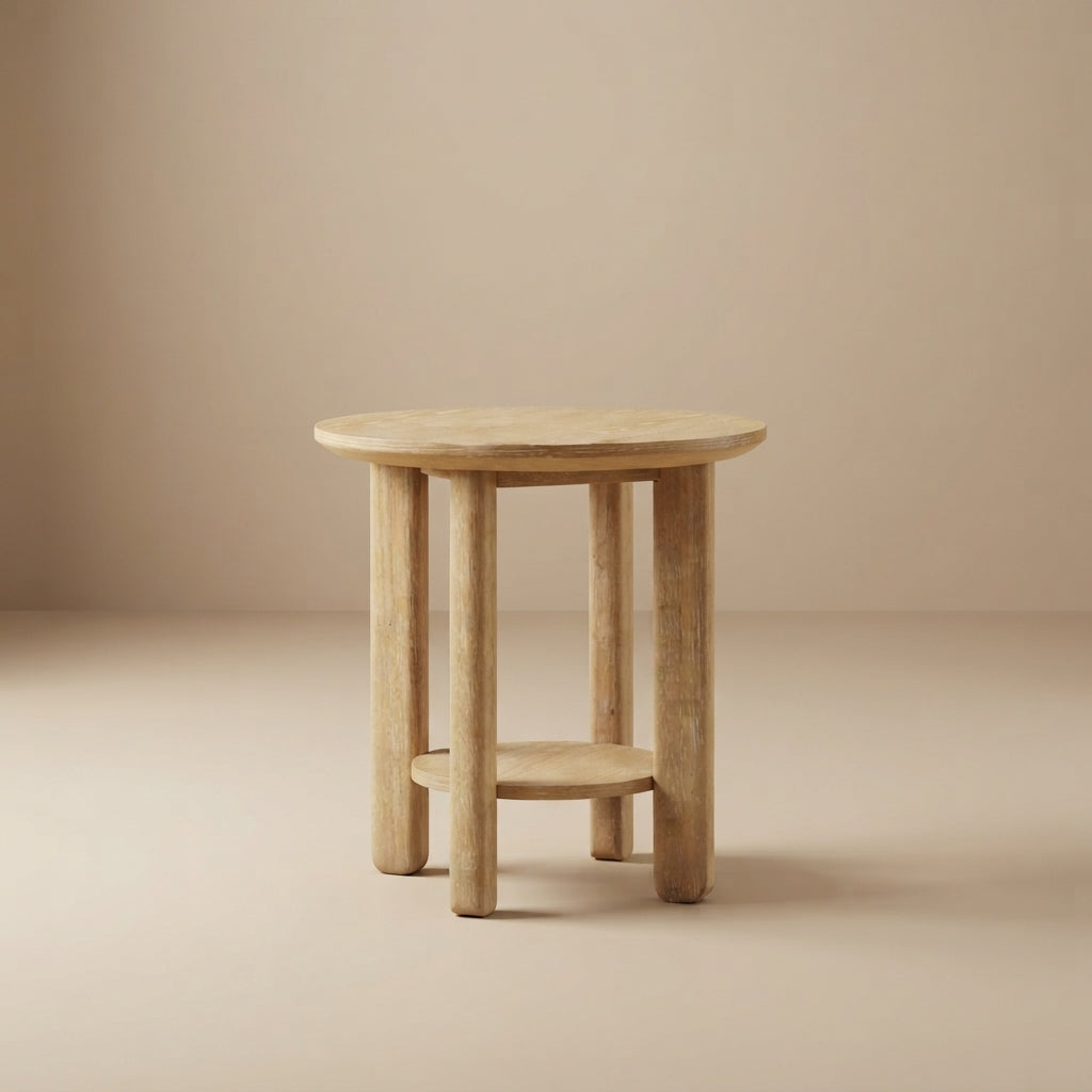 Ottowa Round Wood Side End Table with Shelf Light Oak