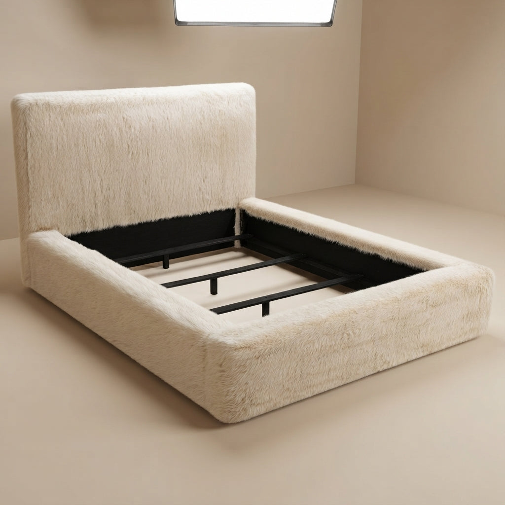 Rebecca Cream Faux Fur Upholstered King Bed