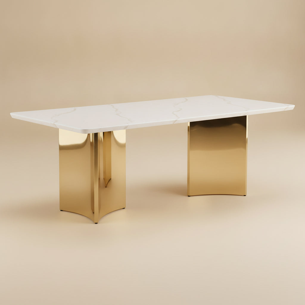 Tevlin Rectangular 79-inch Marble Top Dining Table White