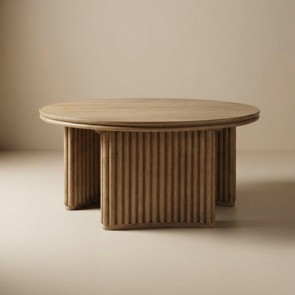 Adina Round Wood Coffee Table Distressed Light Brown