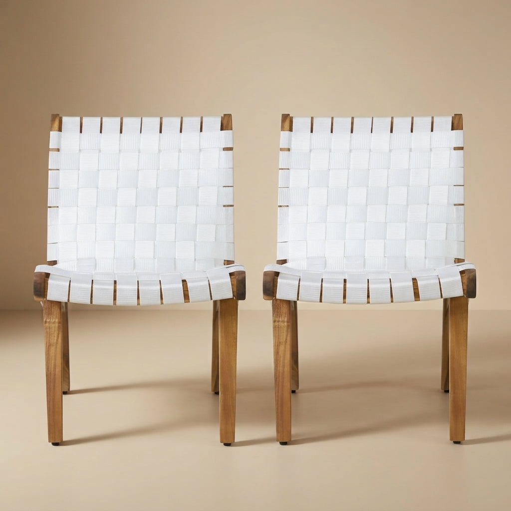 Chablo Transitional Lounge Chair Set with Rope Weave in White Acacia Wood