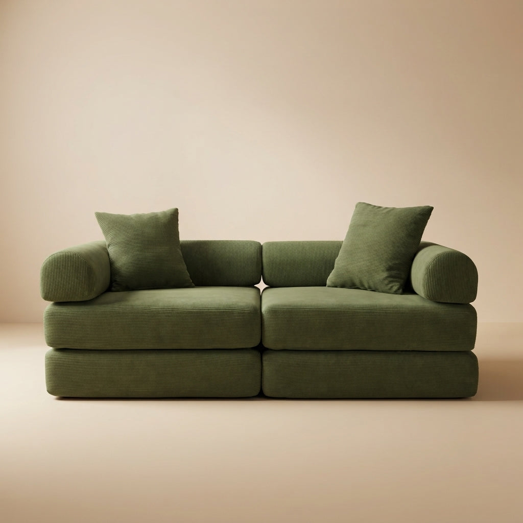 Gaged Modular Couch Green Corduroy Sofa Bed - Convertible Sofa