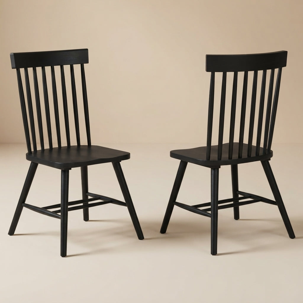 Andrews Windsor Spindle Back Black Dining Side Chair - Set of 2