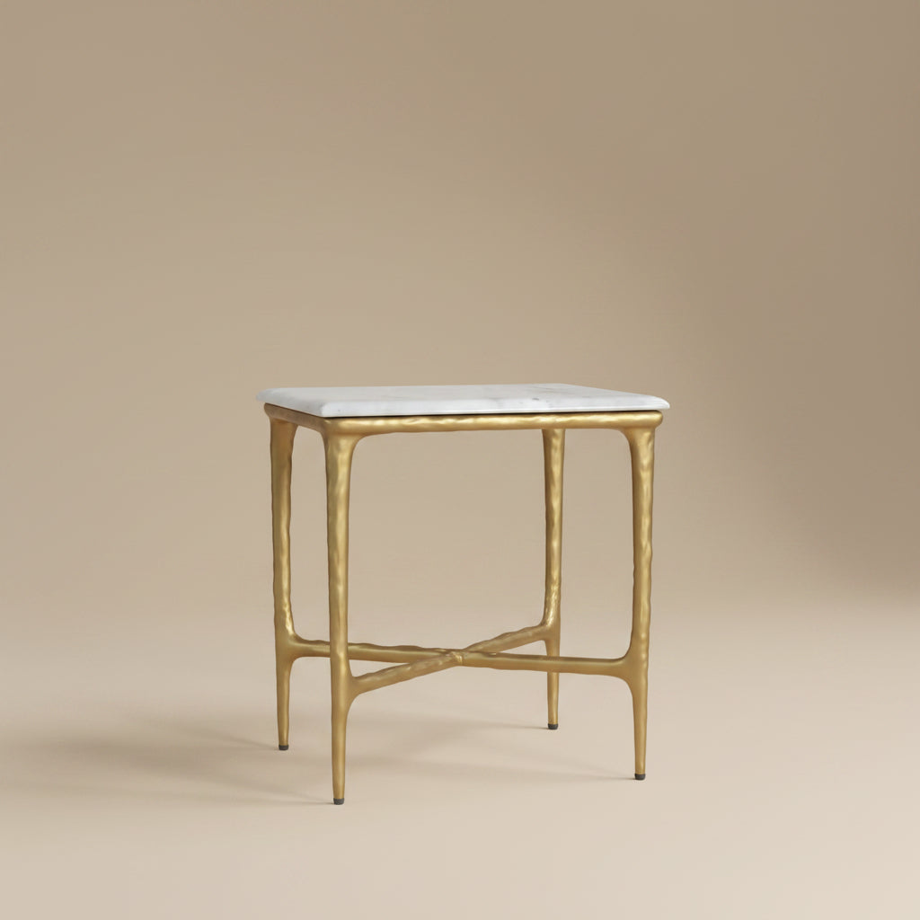 Baldwin Rectangular Marble Top Side Table White and Gold