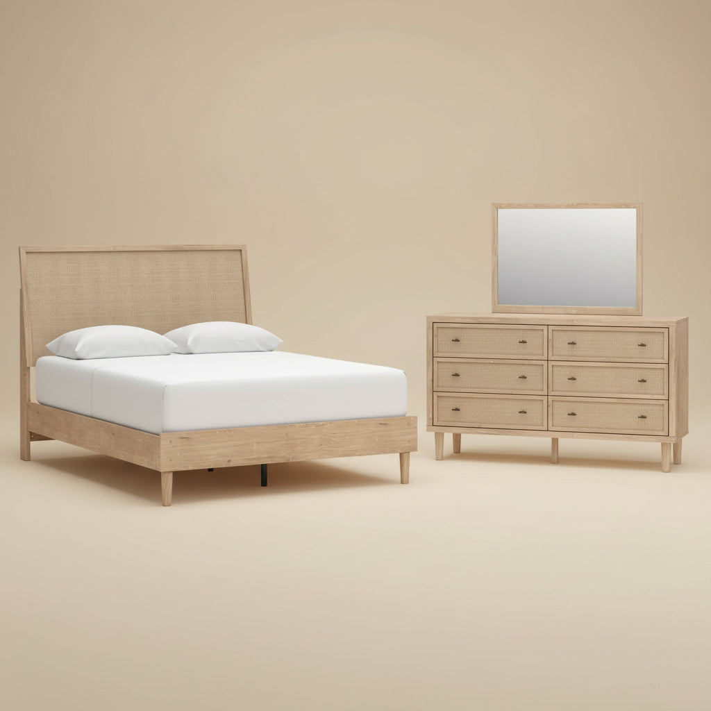 Cielden Queen Panel Bed with Mirrored Dresser
