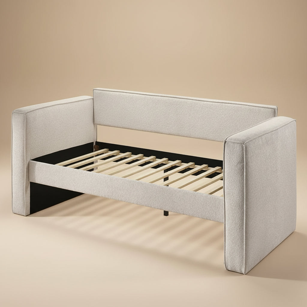 Walsall Contemporary Pearl White Fabric Fully Upholstered Twin Daybed with Trundle