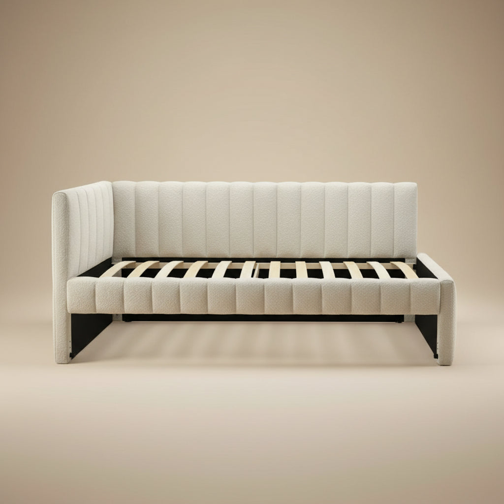 Nardi Contemporary White Boucle Upholstered Twin Daybed with Trundle