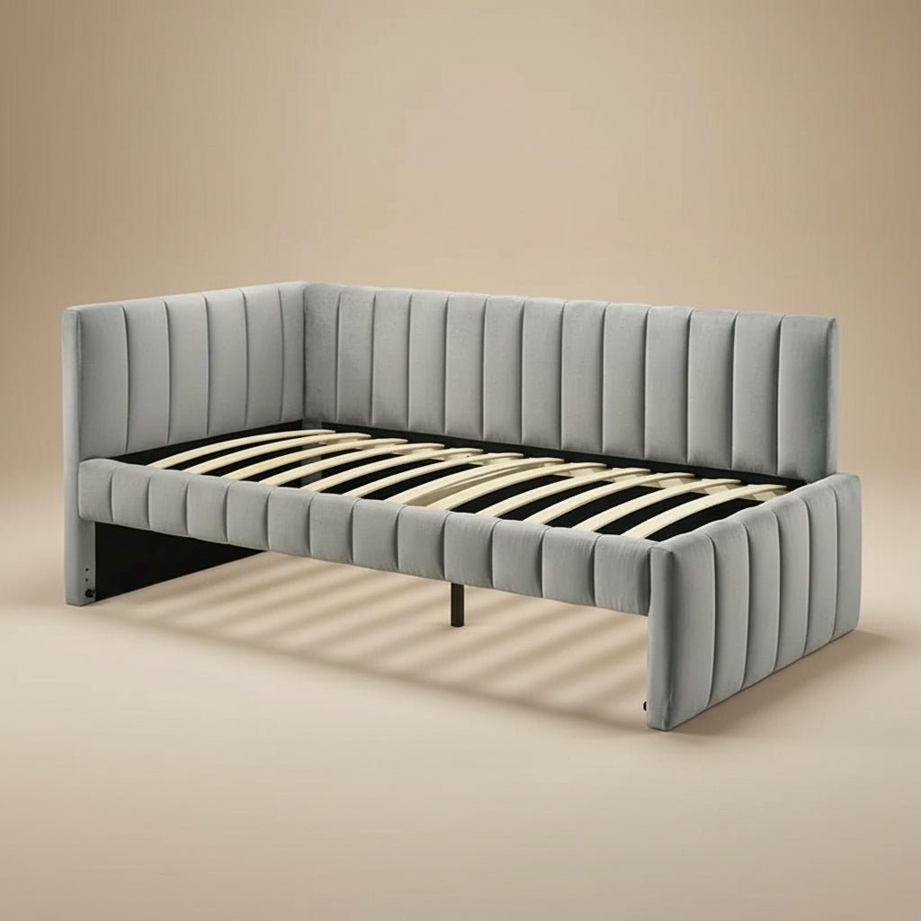 Nardi Contemporary Light Gray Velvet-Like Upholstered Twin Daybed with Trundle